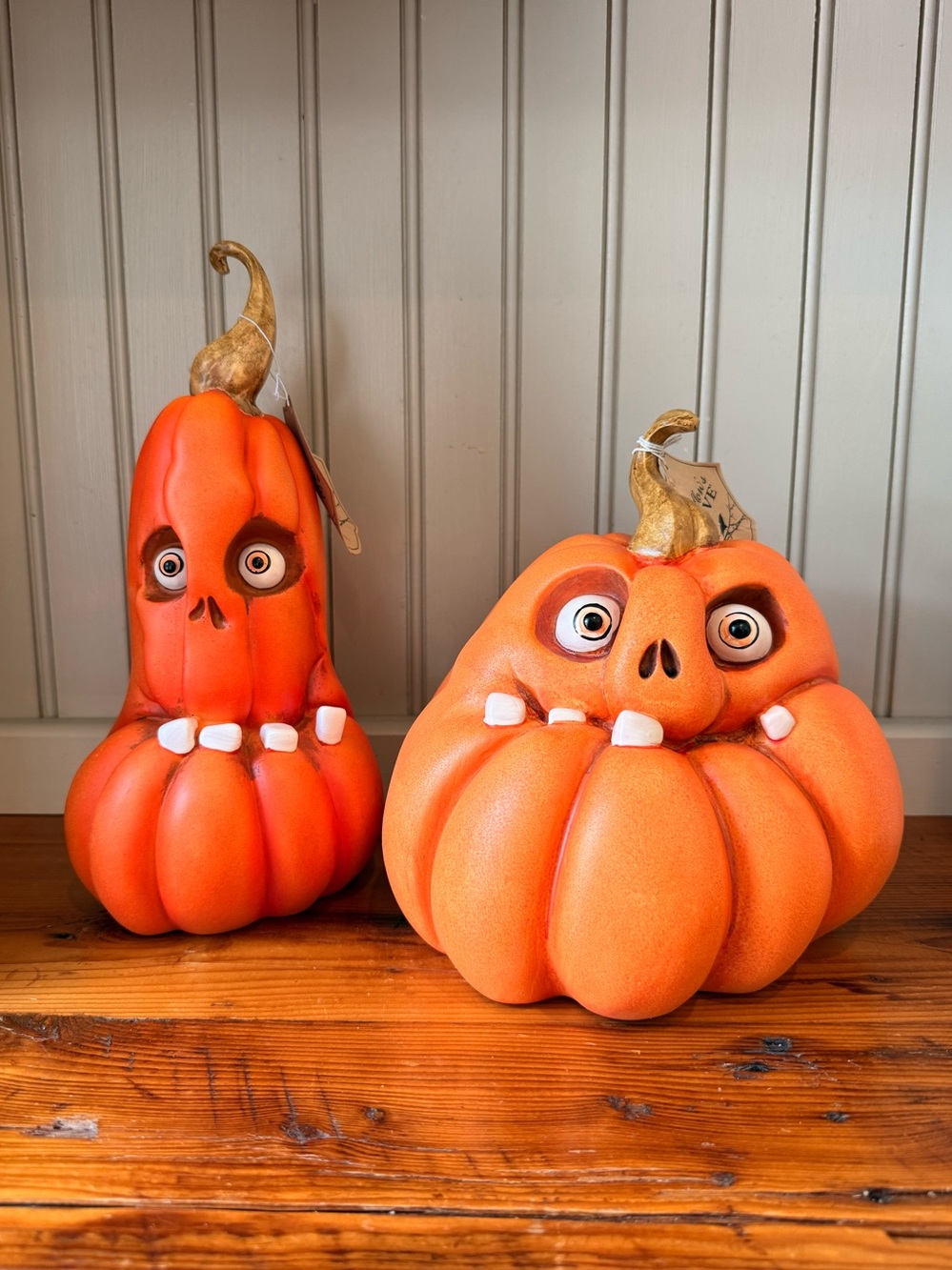 Whimsical Orange Pumpkin Head Halloween Decor Pair by Hallow’s Eve